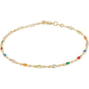 18K Gold Plated Gold and Multi Color Crystal Baguette Anklet